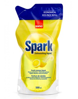 Detergent de vase Sano Spark Lemon rezervă, 500 ml